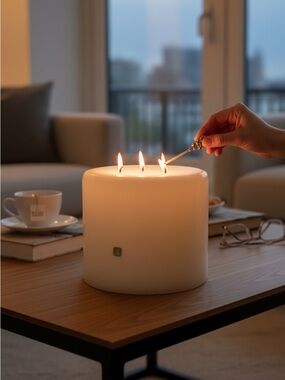 PartyLite Cream 3-Wick Pillar Candle - Soft White Like New